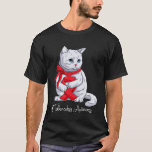 Camiseta Gato Fita Vermelha do Mês de Conscientização da Tu