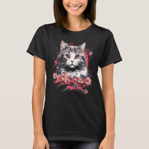 Camiseta Gato Flor de Cerejeira Arte Japonesa Design Amante