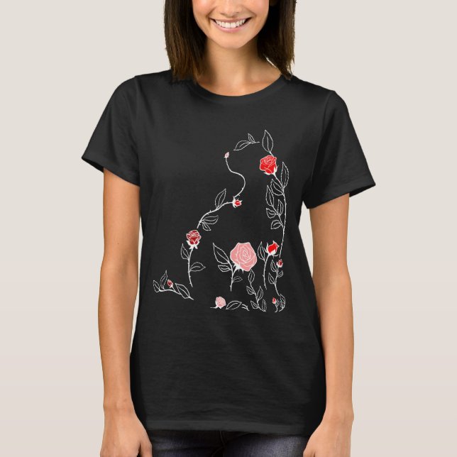 Camiseta Gato Flor Vermelha Gráfico Vermelho (Frente)