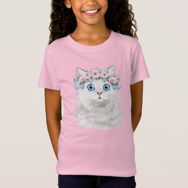 Camiseta Gato floral branco doce (Frente)