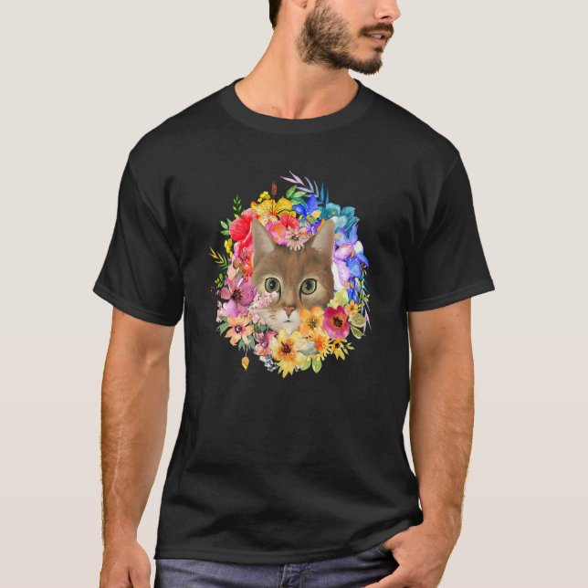 Camiseta Gato Floral da Primavera E Flores da Primavera Faz (Frente)