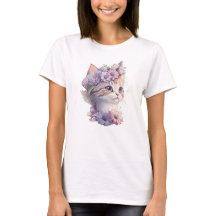 Gato Floral de Aguarela Violeta Fofo