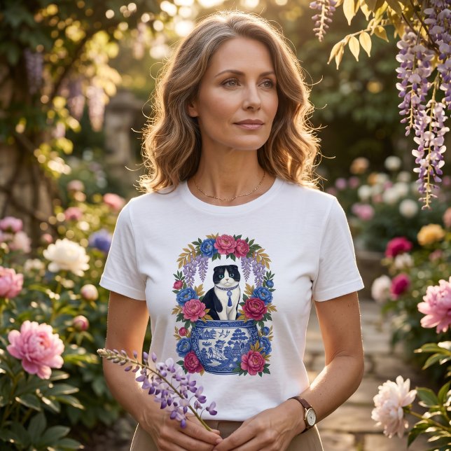 Camiseta Gato Floral Elegante (Criador carregado)