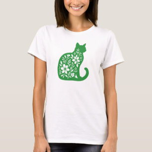 Camiseta Gato Floral Feminino