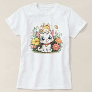 Camiseta Gato Floral Fofo Kawaii Ilustração   Gatinho Adorá