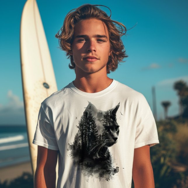 Camiseta Gato & Floresta Exposição Dupla (Criador carregado)