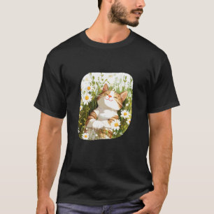 Camiseta Gato Florido em Prado de Margaridas para um Visual