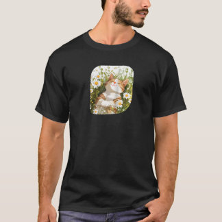 Camiseta Gato Florido em Prado de Margaridas para um Visual