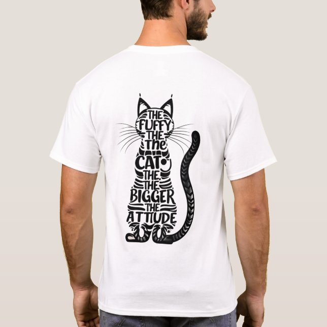 Camiseta Gato Fluffy, Grande Atitude - Pão Gato Engraçado (Verso)