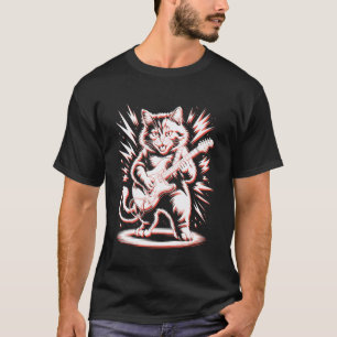 Camiseta Gato Fofinho e Felpudo Tocando Rock com Guitarra E