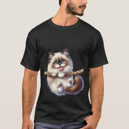 Camiseta Gato Fofinho Pendurado na Corda Arte Divertida ✨🐾