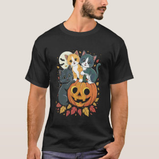 Camiseta Gato Fofo Abóbora Halloween Temporada Assustadora 