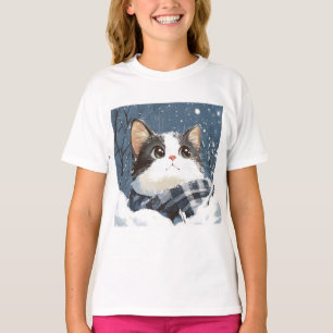 Camiseta Gato fofo aconchegante neve de inverno