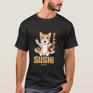 Camiseta Gato Fofo Amante de Sushi Diversão Texto Japonês