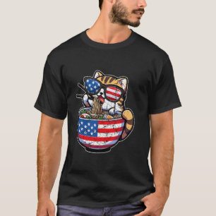 Camiseta Gato Fofo Antigo Macarrão Instantâneo Bandeira Ame