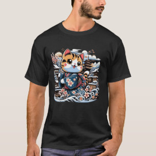 Camiseta Gato Fofo Arte Japonesa Amante de Gatinho Floral d