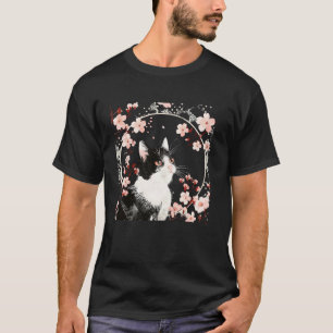 Camiseta Gato Fofo Arte Japonesa Amante de Gatinho Floral F