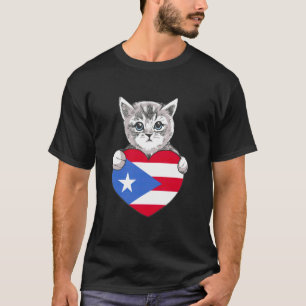 Camiseta Gato Fofo Bandeira Boricua Coração Porto Rico