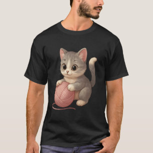 Camiseta Gato Fofo Brincando com Bola de Lã Adorável Brinca