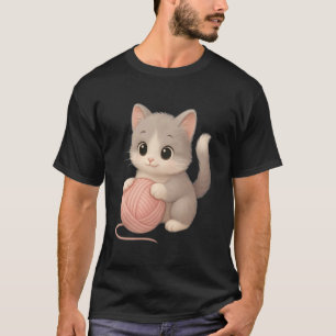 Camiseta Gato Fofo Brincando com Bola de Lã Adorável Brinca