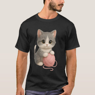 Camiseta Gato Fofo Brincando com Bola de Lã Adorável Brinca