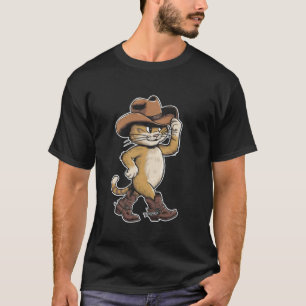 Camiseta Gato Fofo Chapéu de Cowboy Botas Cowgirl Oeste Cou