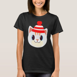 Camiseta Gato Fofo Com Beanie Beany Chapéu Quente De Lã Inv