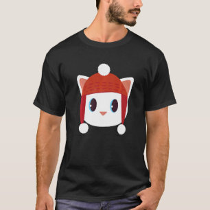Camiseta Gato Fofo Com Boné Beany Chapéu Quente de Lã Inver