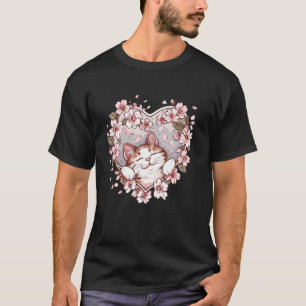 Camiseta Gato Fofo Com Flor de Cerejeira I Gato