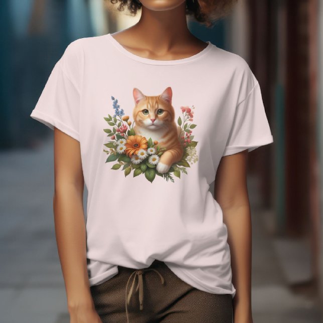 Camiseta Gato Fofo Com Flores (Criador carregado)