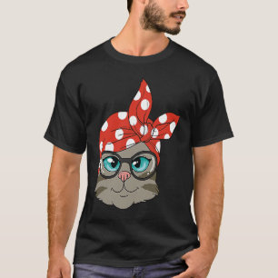 Camiseta Gato fofo com lenço na cabeça e óculos