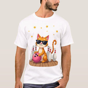 Camiseta Gato Fofo Com Óculos De Sol Gato Jogando Boliche P