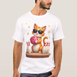 Camiseta Gato Fofo Com Óculos De Sol Gato Jogando Boliche P