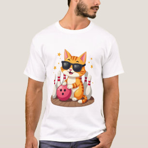 Camiseta Gato Fofo Com Óculos De Sol Gato Jogando Boliche P