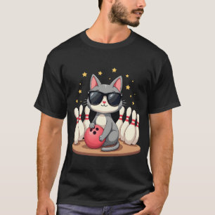 Camiseta Gato Fofo Com Óculos De Sol Gato Jogando Boliche P