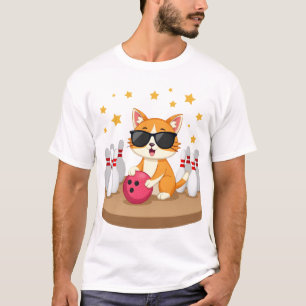Camiseta Gato Fofo Com Óculos De Sol Gato Jogando Boliche P