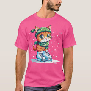 Camiseta Gato Fofo Com Patins de Gelo