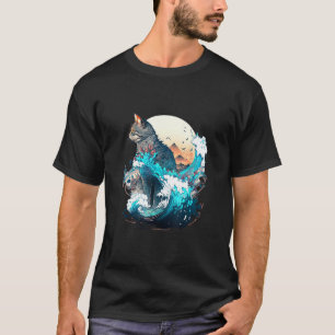 Camiseta Gato Fofo com uma onda oceânica Ilustração 1