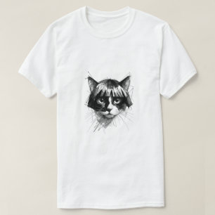 Camiseta Gato Fofo com uma Peruca (Estilo 4) Arte Fina