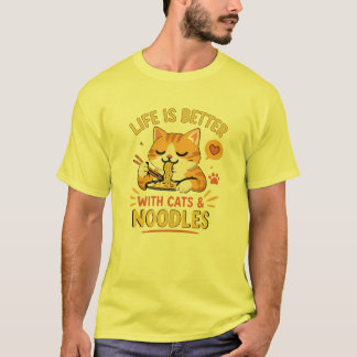 Camiseta Gato Fofo Comendo Macarrão Amante de Ramen Engraça