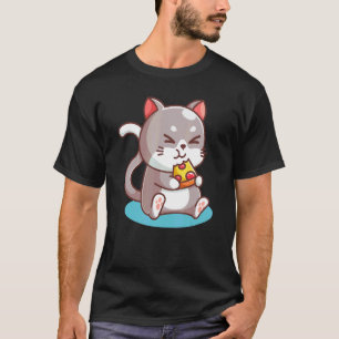 Camiseta Gato Fofo Comendo Pizza     Foodie Crianças Mulher