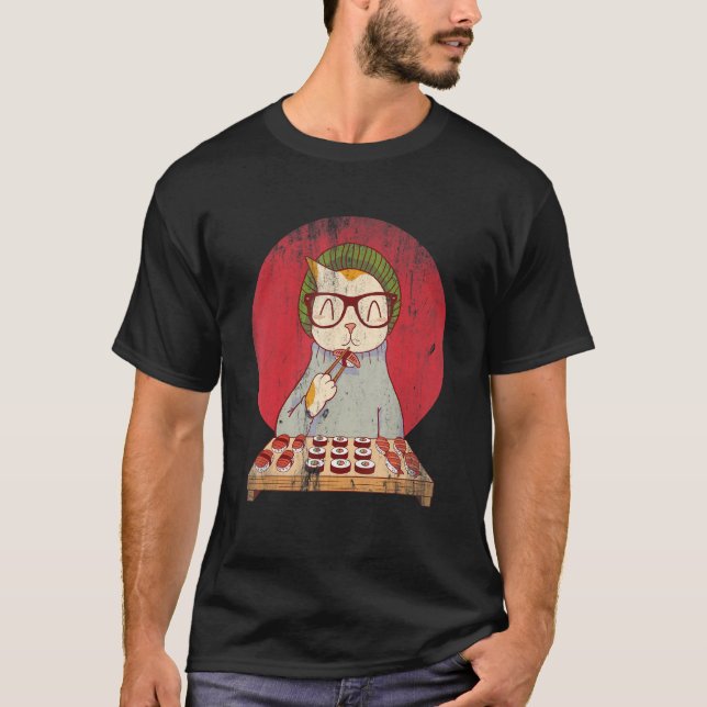 Camiseta Gato Fofo Comendo Sushi (Frente)