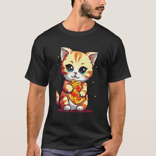 Camiseta Gato fofo comendo uma pizza (Frente)