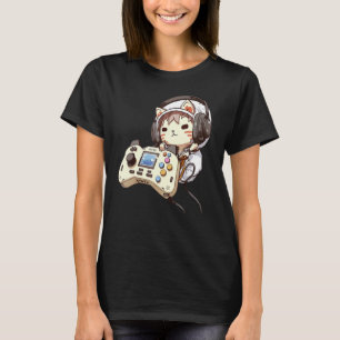 Camiseta Gato fofo Controle de headset de jogo engraçado Ki