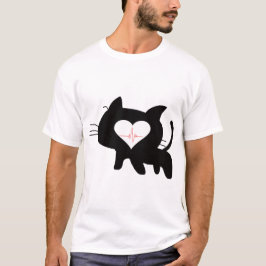 Camiseta Gato Fofo Coração Batimento Minimalista Amor Gato 