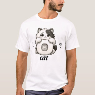 Camiseta Gato Fofo de Abraço Ilustração Fundo Preto