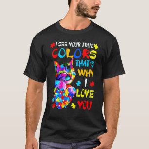 Camiseta Gato Fofo de Autismo Vejo Suas Verdadeiras Cores P