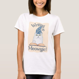 Camiseta Gato Fofo de Escrita Mágica Design de Arte de Dese