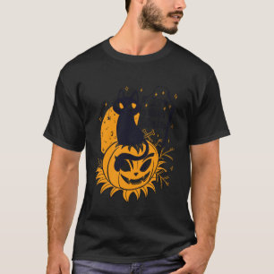 Camiseta Gato Fofo de Halloween Abóbora Design Engraçado