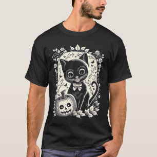 Camiseta Gato fofo de Halloween retrô e abóbora Jack o' lan